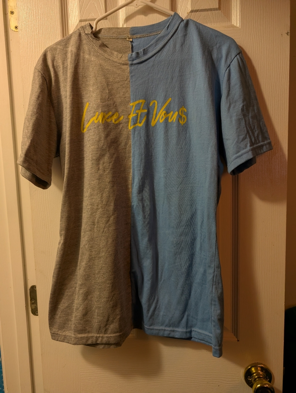 Men’s 2XL Colorblock Graphic T-Shirt Blue Gray “Luce Et Vous” Streetwear Tee - Picture 2 of 8